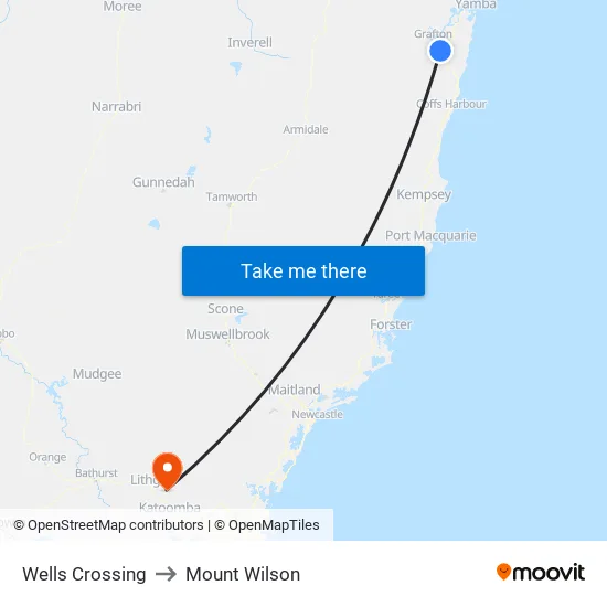 Wells Crossing to Mount Wilson map