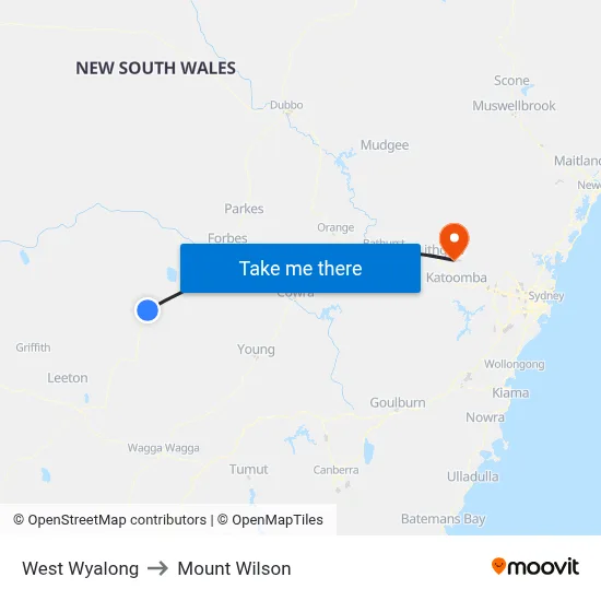 West Wyalong to Mount Wilson map