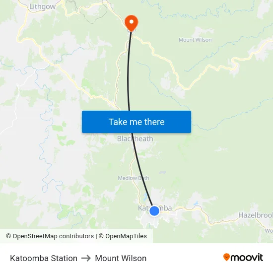Katoomba Station to Mount Wilson map