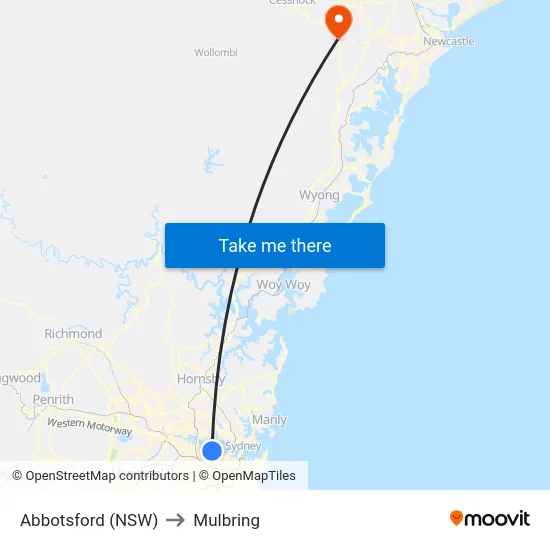 Abbotsford (NSW) to Mulbring map