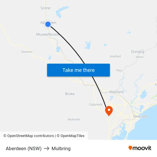 Aberdeen (NSW) to Mulbring map