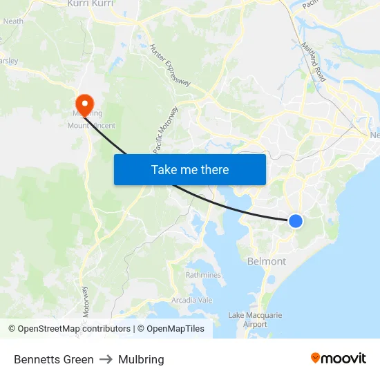 Bennetts Green to Mulbring map