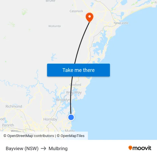 Bayview (NSW) to Mulbring map