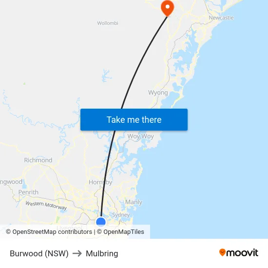 Burwood (NSW) to Mulbring map
