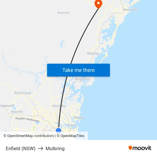 Enfield (NSW) to Mulbring map