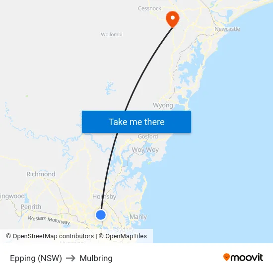 Epping (NSW) to Mulbring map