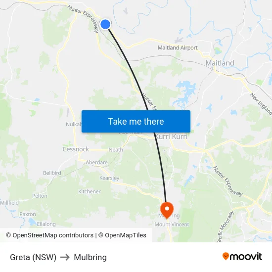Greta (NSW) to Mulbring map