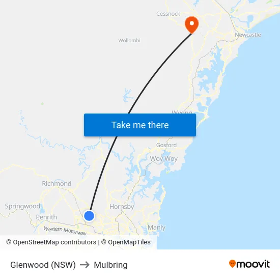 Glenwood (NSW) to Mulbring map