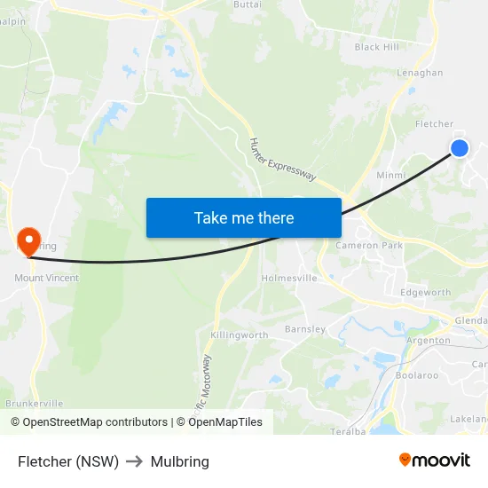 Fletcher (NSW) to Mulbring map