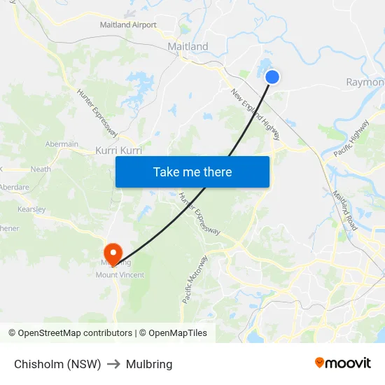 Chisholm (NSW) to Mulbring map