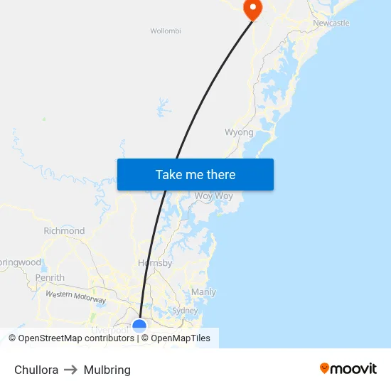 Chullora to Mulbring map