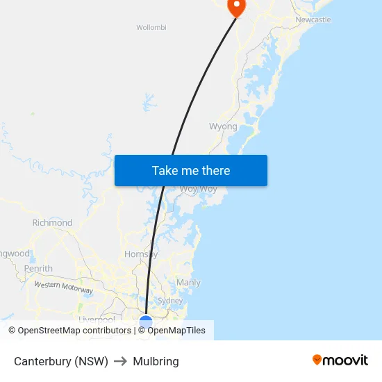 Canterbury (NSW) to Mulbring map