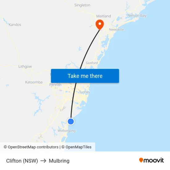 Clifton (NSW) to Mulbring map
