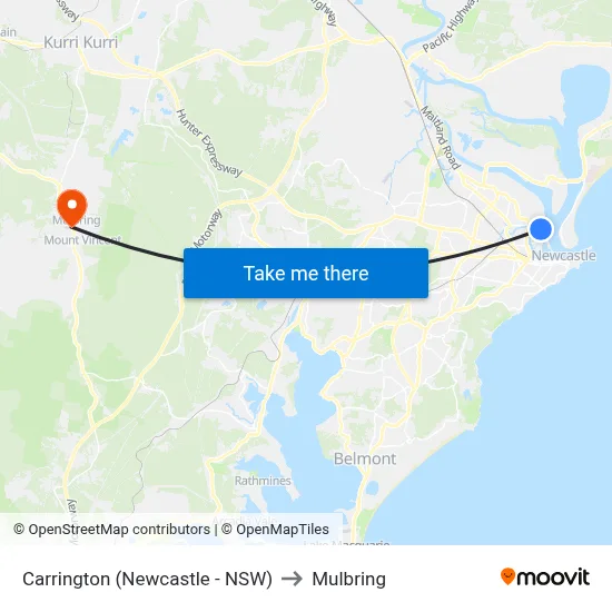 Carrington (Newcastle - NSW) to Mulbring map