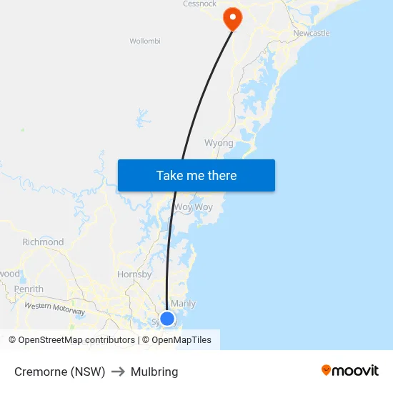 Cremorne (NSW) to Mulbring map