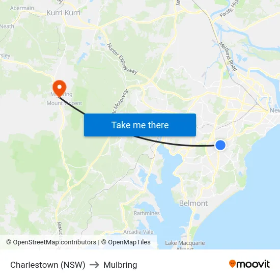 Charlestown (NSW) to Mulbring map