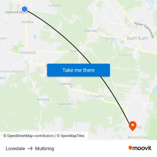 Lovedale to Mulbring map