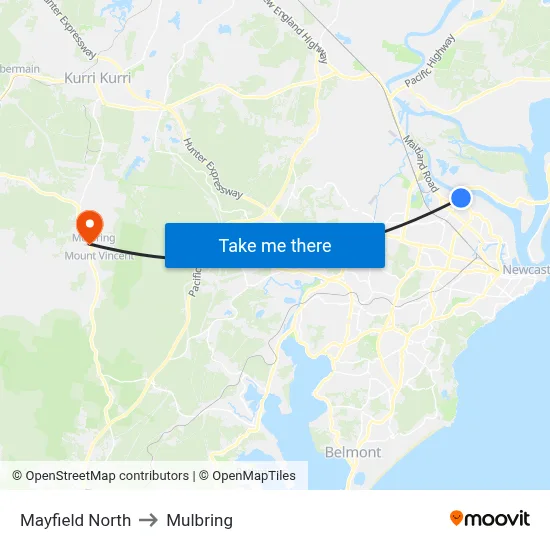 Mayfield North to Mulbring map