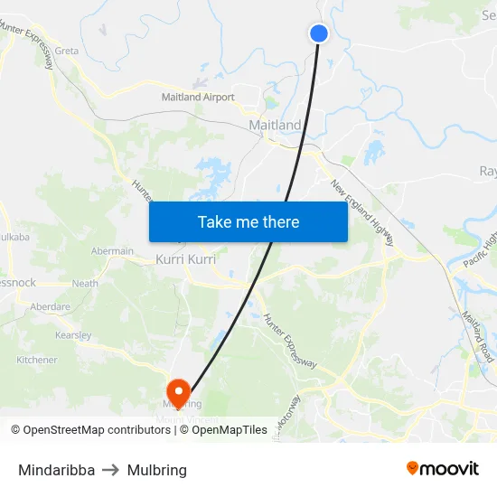 Mindaribba to Mulbring map