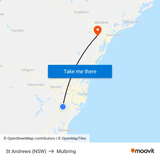 St Andrews (NSW) to Mulbring map