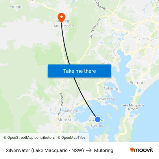 Silverwater (Lake Macquarie - NSW) to Mulbring map