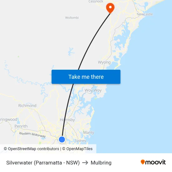 Silverwater (Parramatta - NSW) to Mulbring map