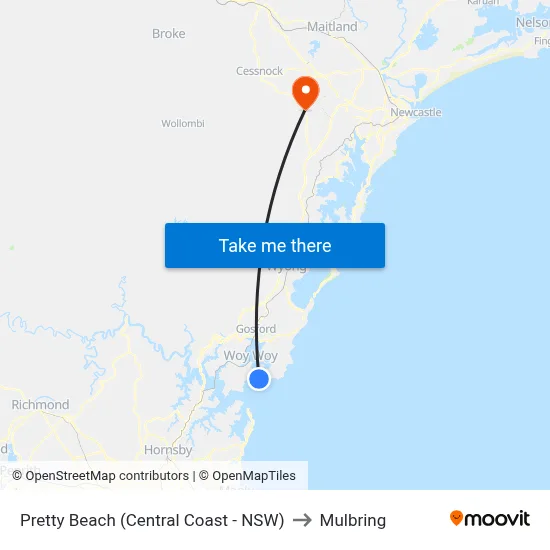 Pretty Beach (Central Coast - NSW) to Mulbring map