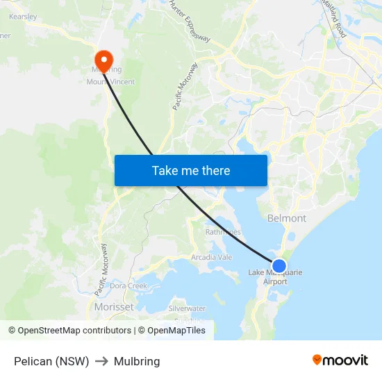Pelican (NSW) to Mulbring map