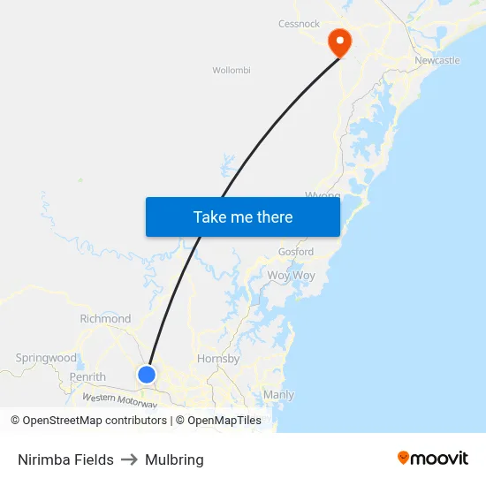 Nirimba Fields to Mulbring map