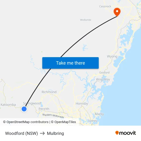 Woodford (NSW) to Mulbring map