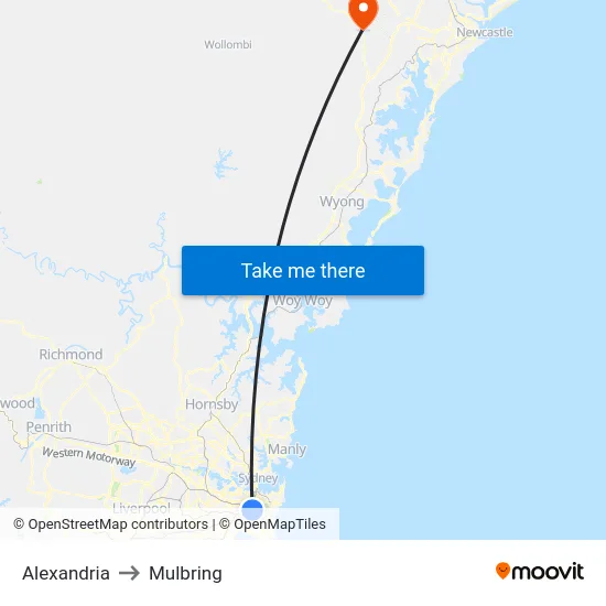 Alexandria to Mulbring map