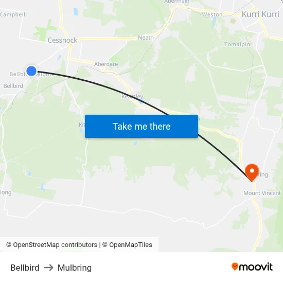 Bellbird to Mulbring map