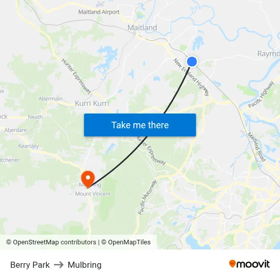 Berry Park to Mulbring map