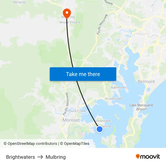 Brightwaters to Mulbring map