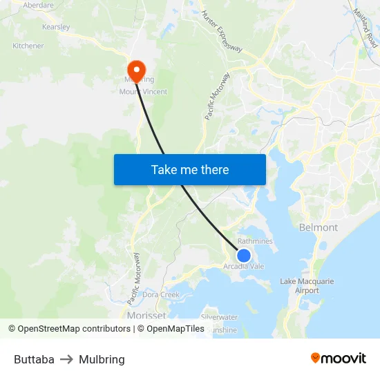 Buttaba to Mulbring map