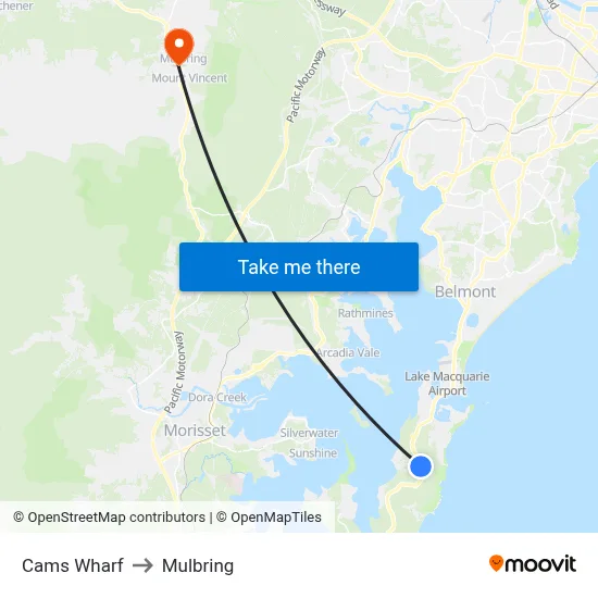 Cams Wharf to Mulbring map