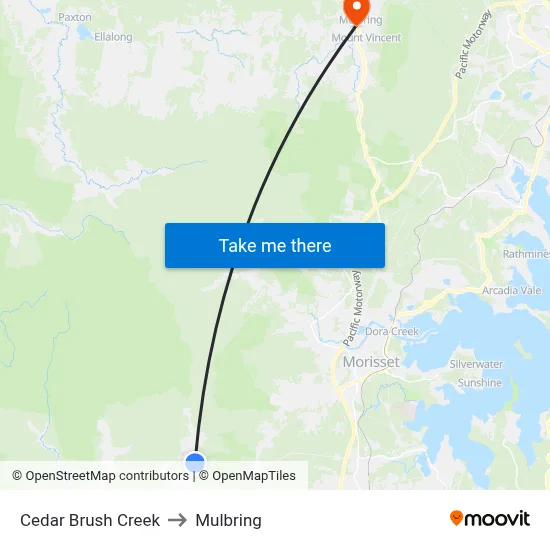 Cedar Brush Creek to Mulbring map