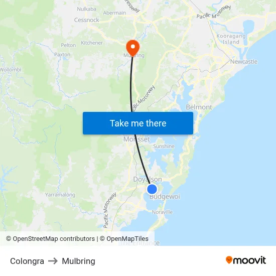 Colongra to Mulbring map