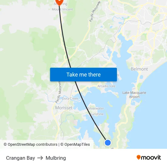 Crangan Bay to Mulbring map