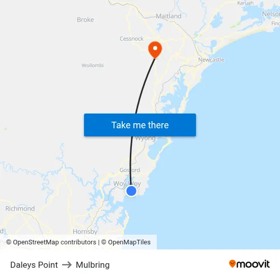 Daleys Point to Mulbring map