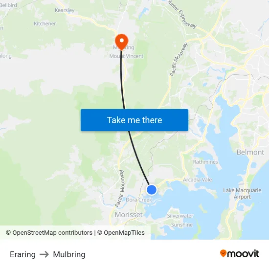 Eraring to Mulbring map