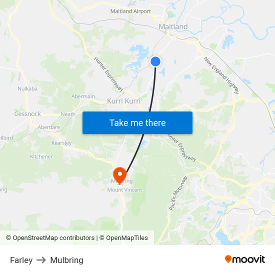 Farley to Mulbring map