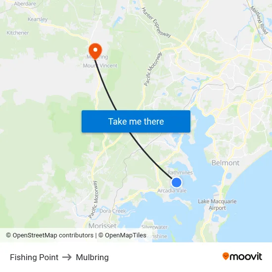 Fishing Point to Mulbring map