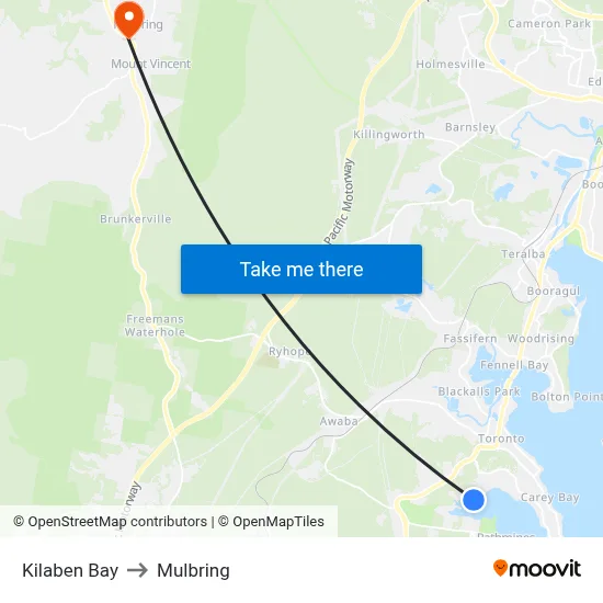 Kilaben Bay to Mulbring map