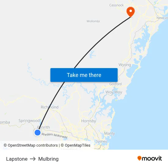 Lapstone to Mulbring map