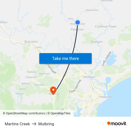 Martins Creek to Mulbring map