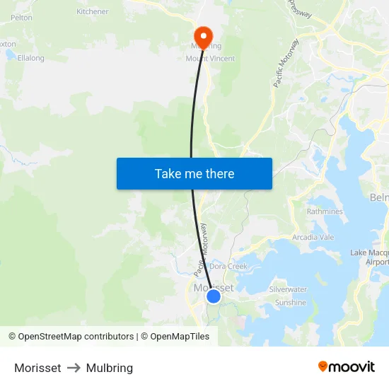 Morisset to Mulbring map