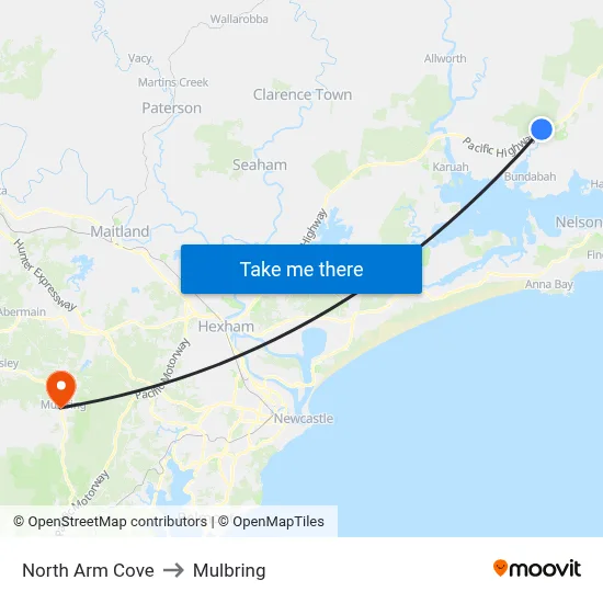 North Arm Cove to Mulbring map