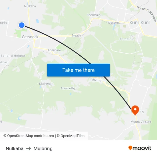 Nulkaba to Mulbring map