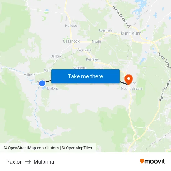 Paxton to Mulbring map